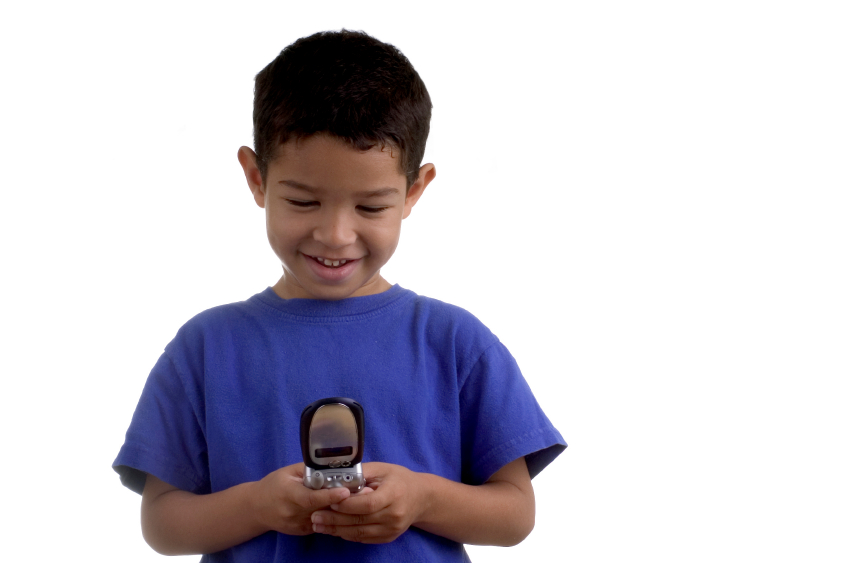 Child with flip cell phone